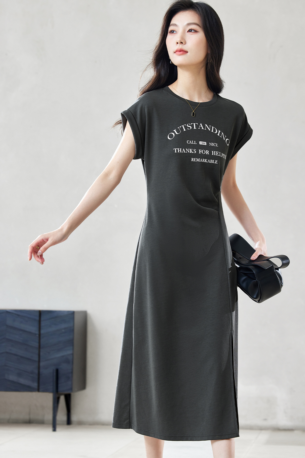 Printed Three-Dimensional Pleated Straight Dress