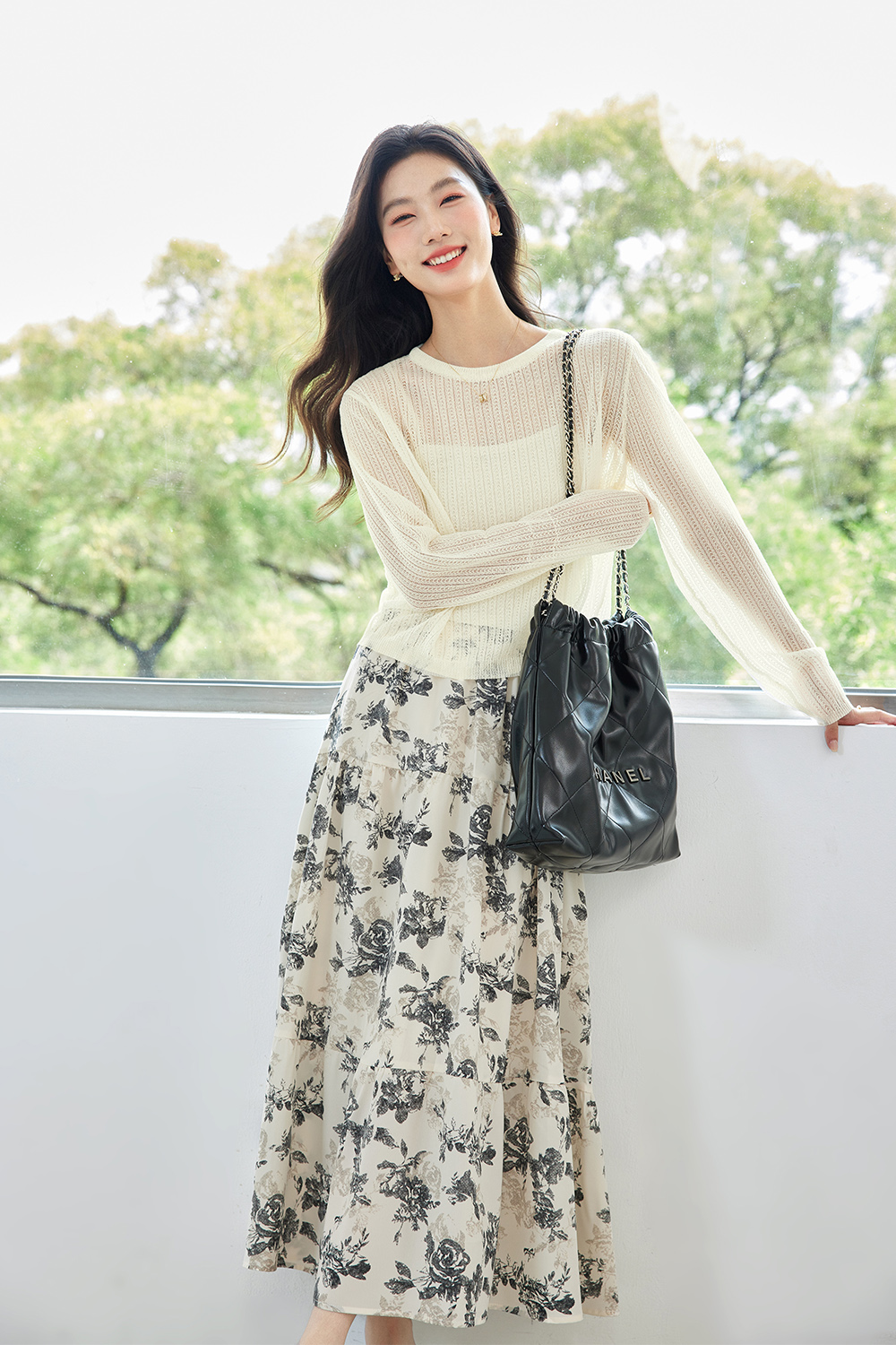 Elegant Casual Floral Skirt Suit