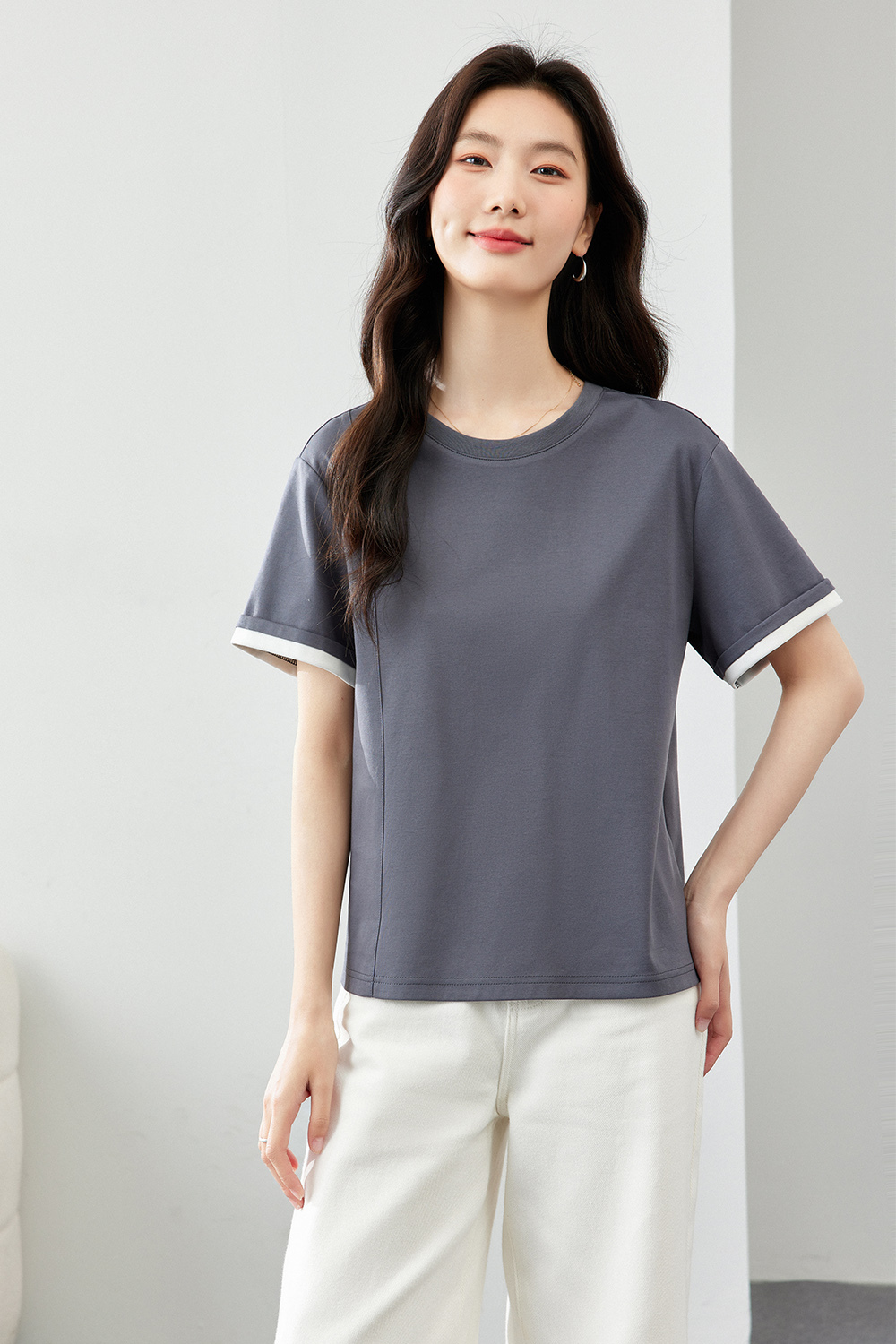 Light Luxury Mercerized Contrast Color T-Shirt