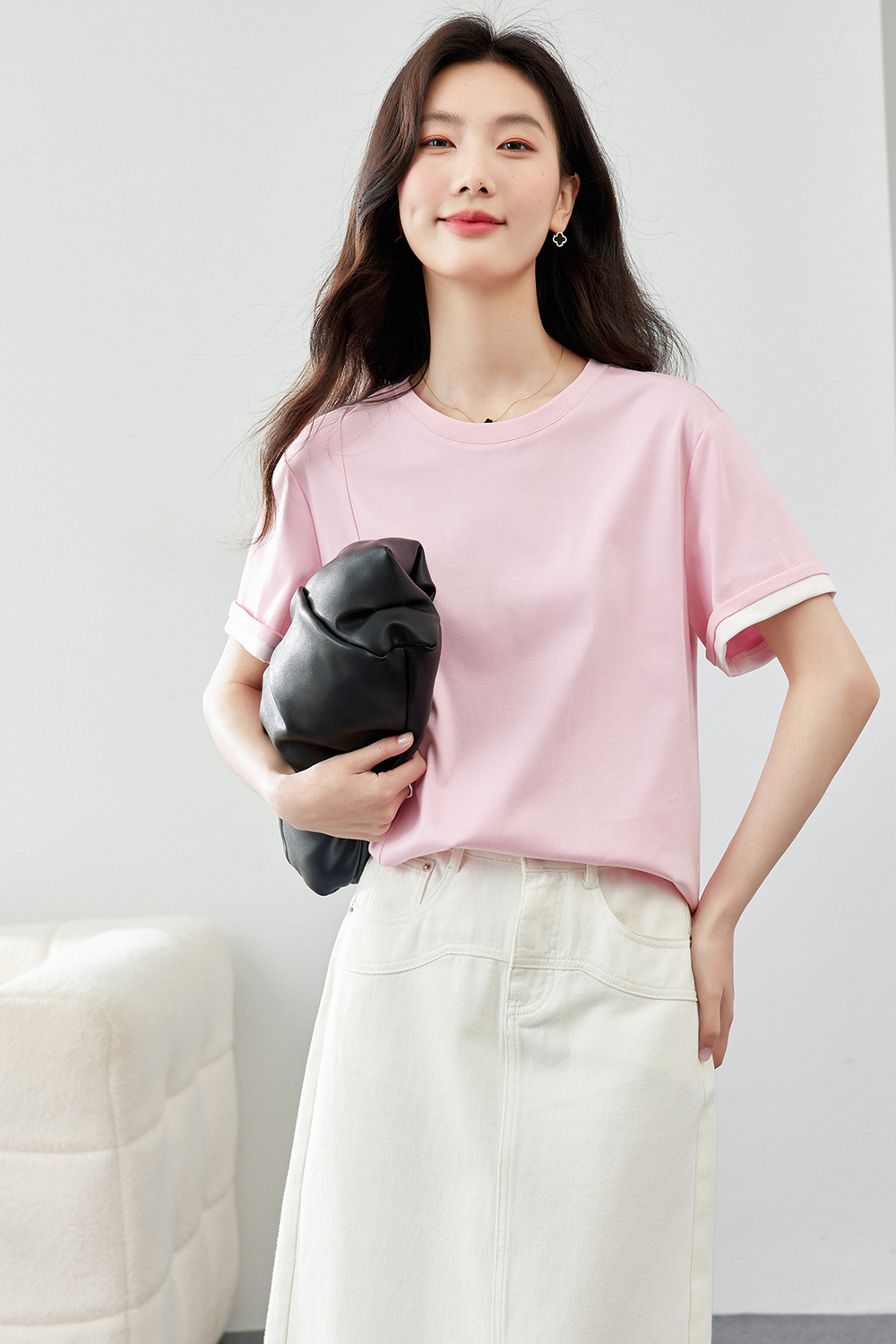 Light Luxury Mercerized Contrast Color T-Shirt