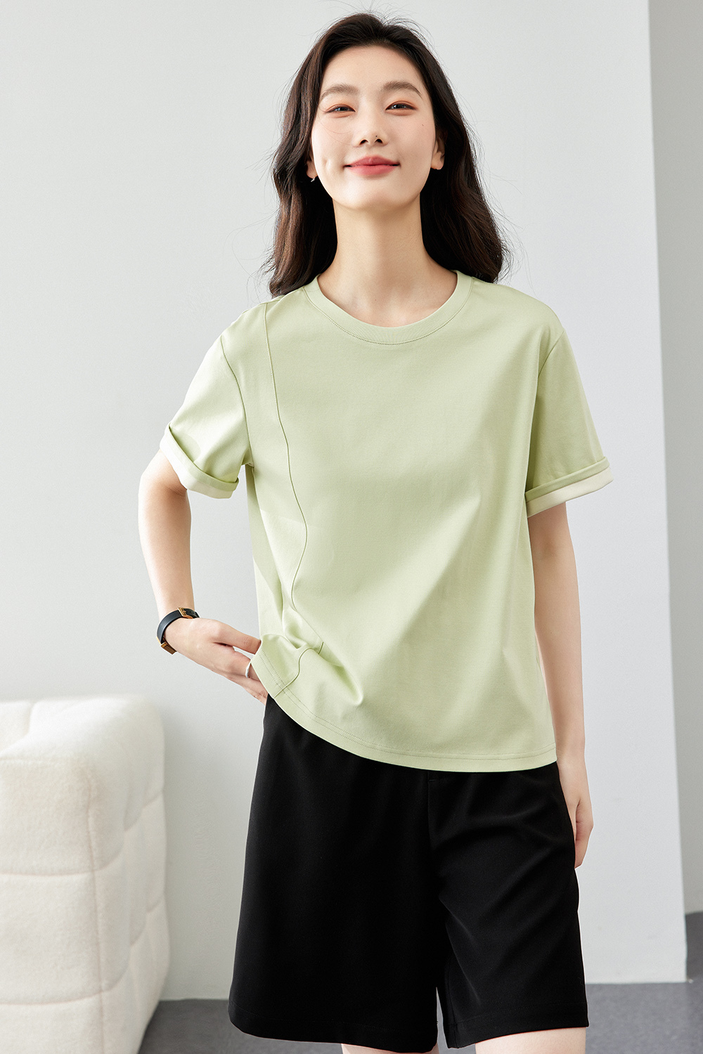 Light Luxury Mercerized Contrast Color T-Shirt