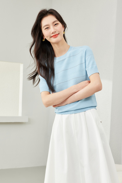 Blue Eyelet Knit Sweater