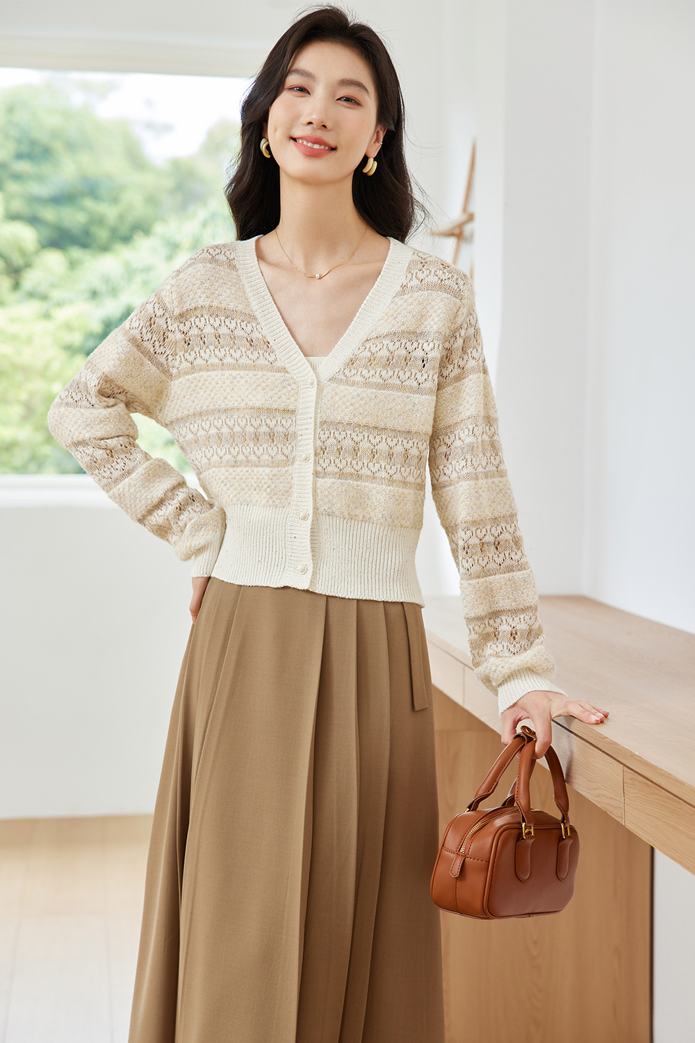 Striped Gentle Style Knitted Cardigan