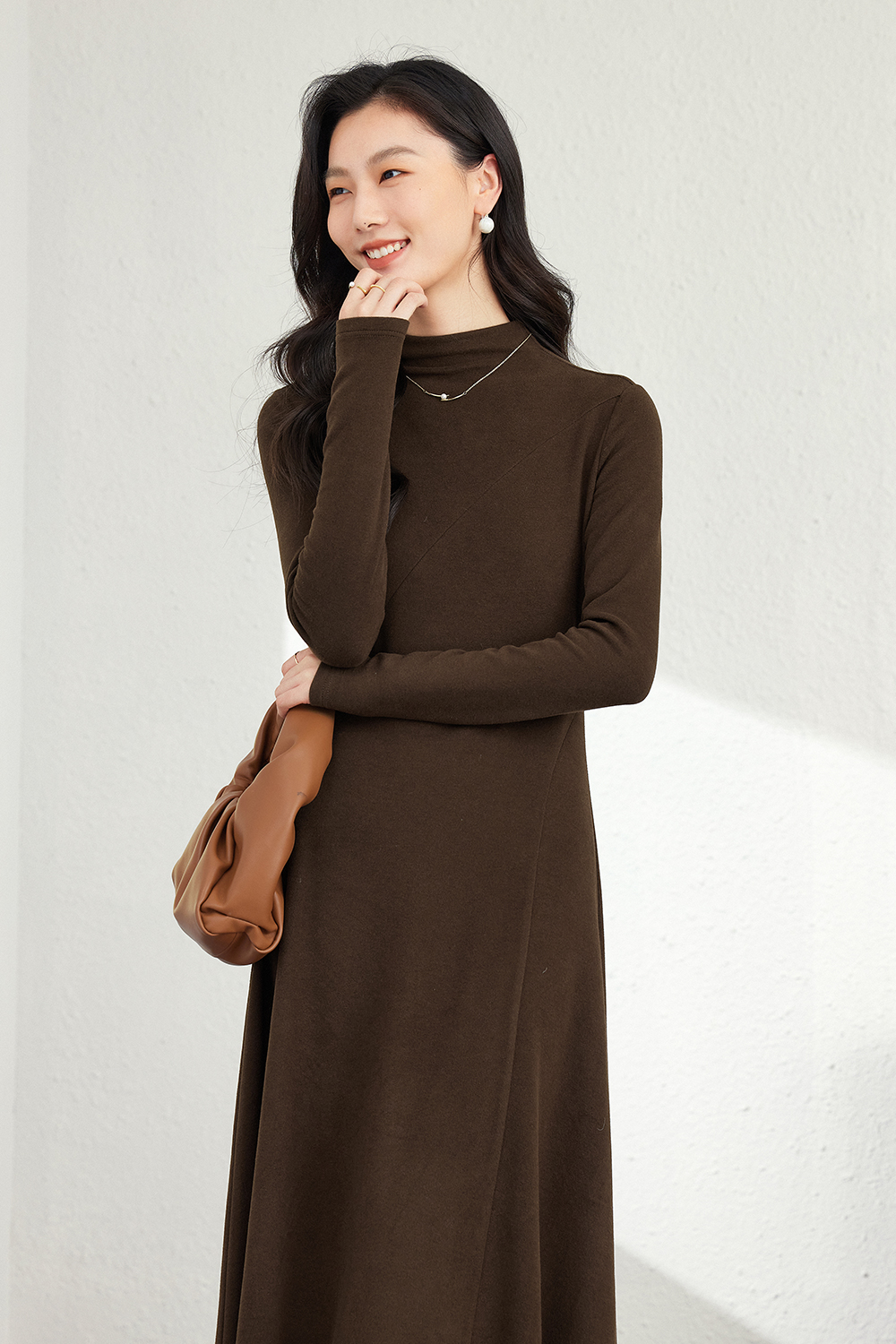 Semi-High Neck Knitted Dress-VIMLYSTORE