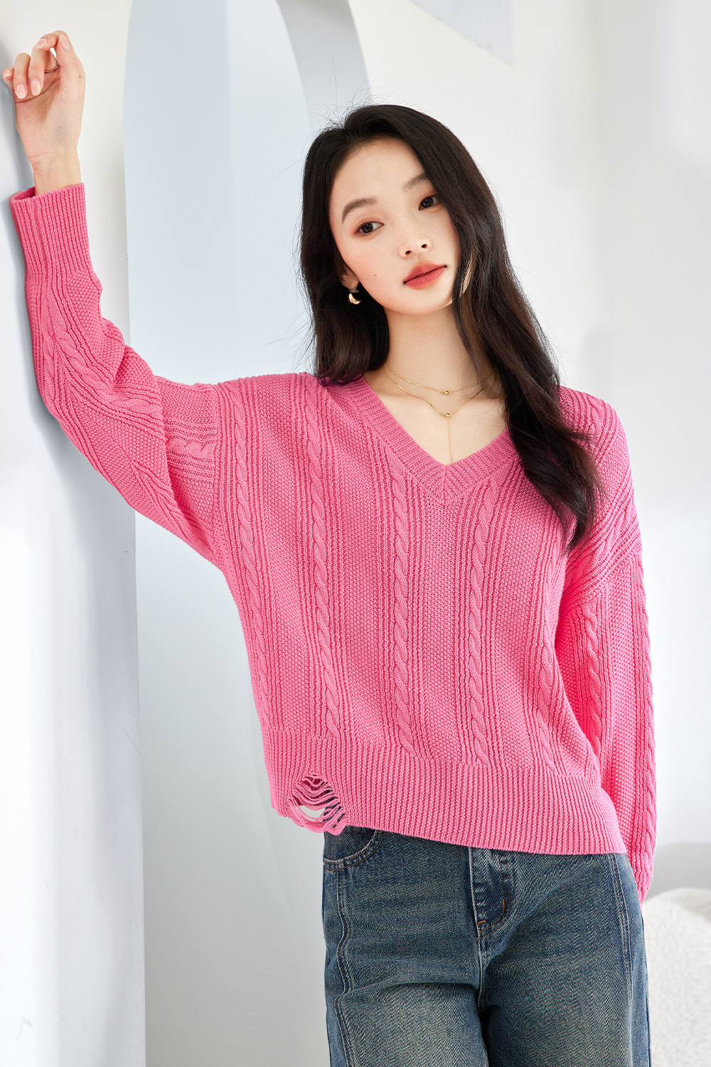 Textured Lazy Knitted Sweater
