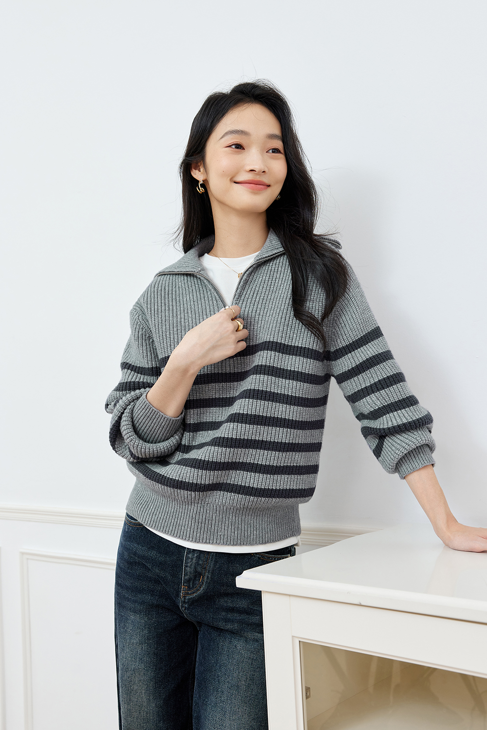 Lazy Style Striped Knitted Sweater-VIMLYSTORE