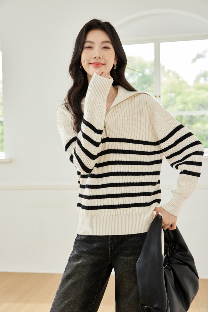 Lazy Style Striped Knitted Sweater