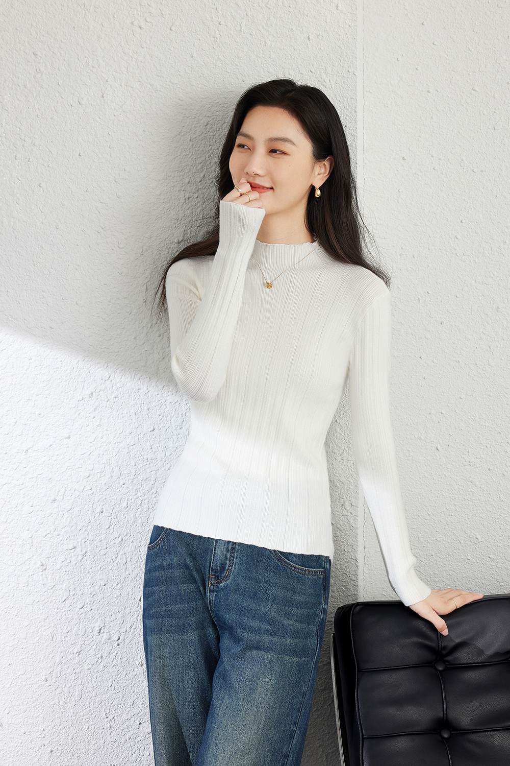 Solid color  Inside base knitted sweater-VIMLYSTORE