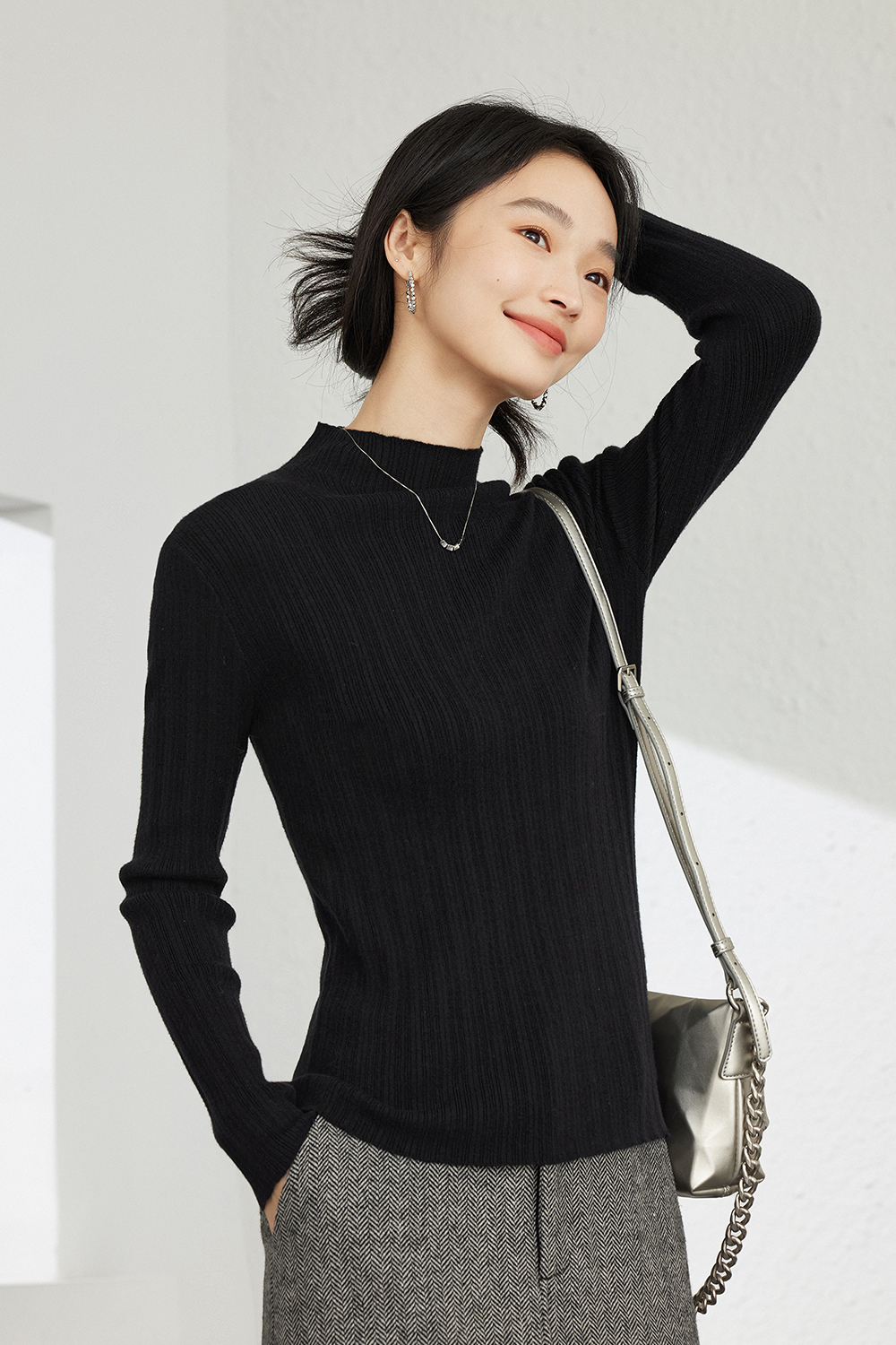 Solid color  Inside base knitted sweater-VIMLYSTORE