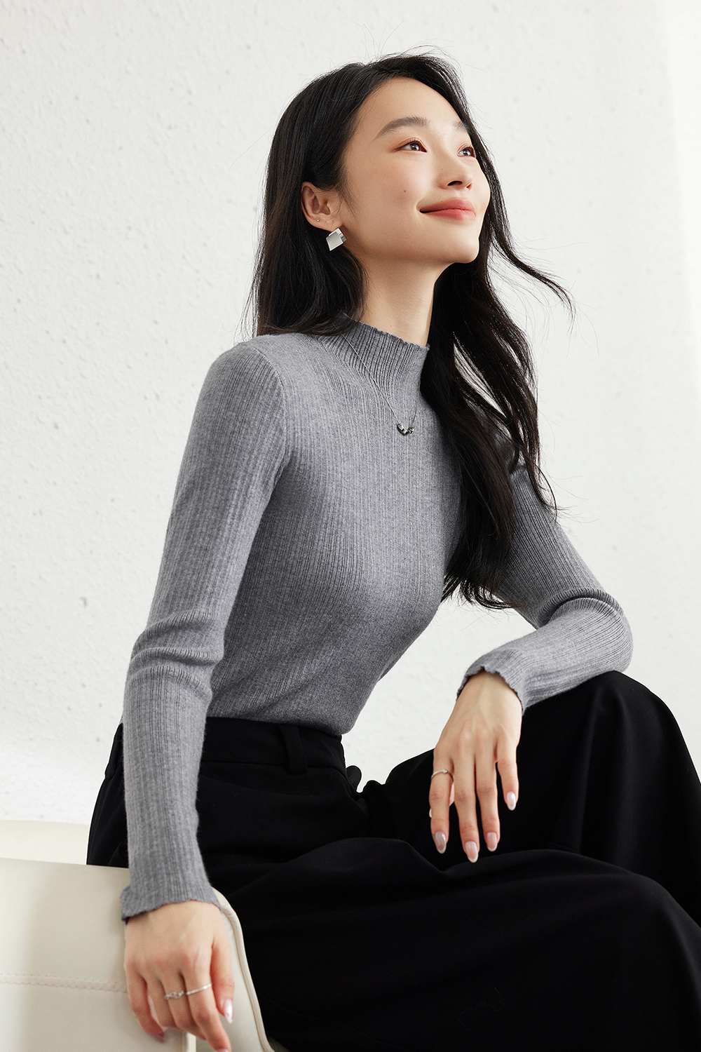 Solid color  Inside base knitted sweater-VIMLYSTORE