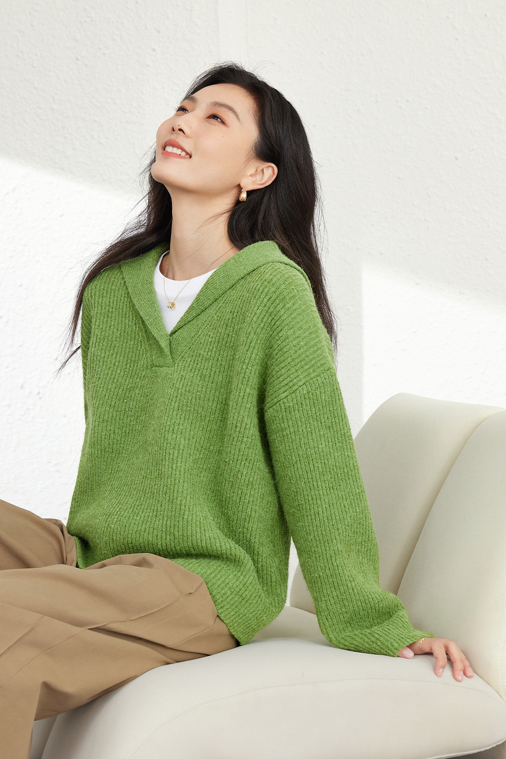 Simple large lapel knitted sweater-VIMLYSTORE