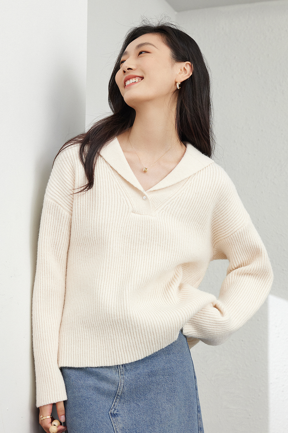 Simple large lapel knitted sweater-VIMLYSTORE