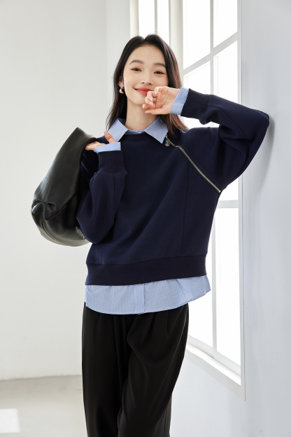 School style spliced sweatshirt