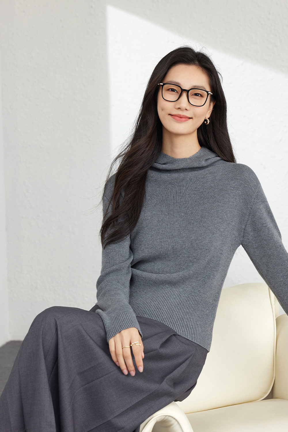 Wool Blend Hooded Knitted Sweater