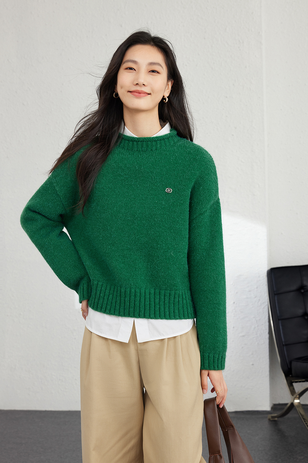 Rolled Hem Semi-High Neck Knitted Sweater-VIMLYSTORE