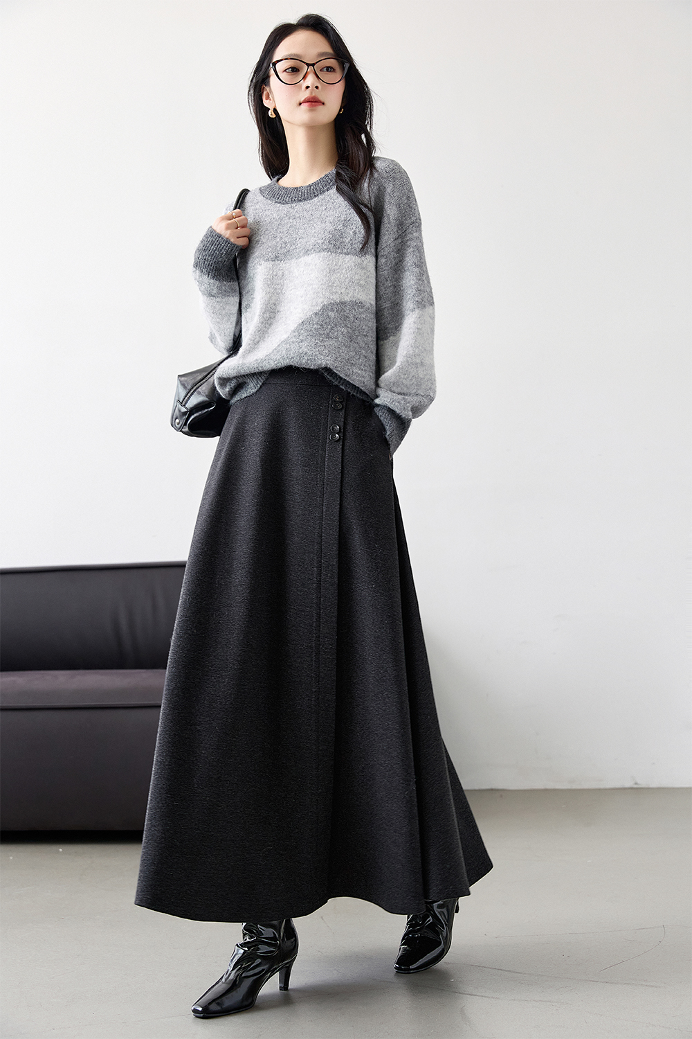 High-Waisted Irregular Midi Skirt-VIMLYSTORE