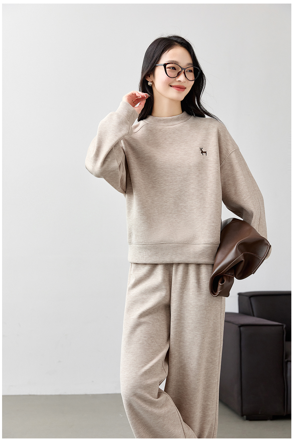 Deer embroidered sweatshirt suit-VIMLYSTORE