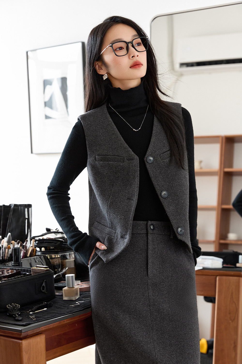 Old-Money-Style Vest And Skirt Set-VIMLYSTORE