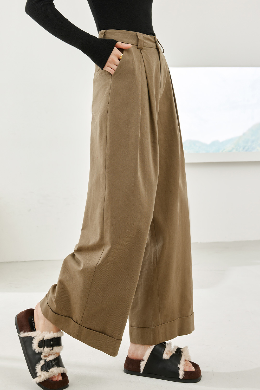 Simple commuter mid-waist casual pants