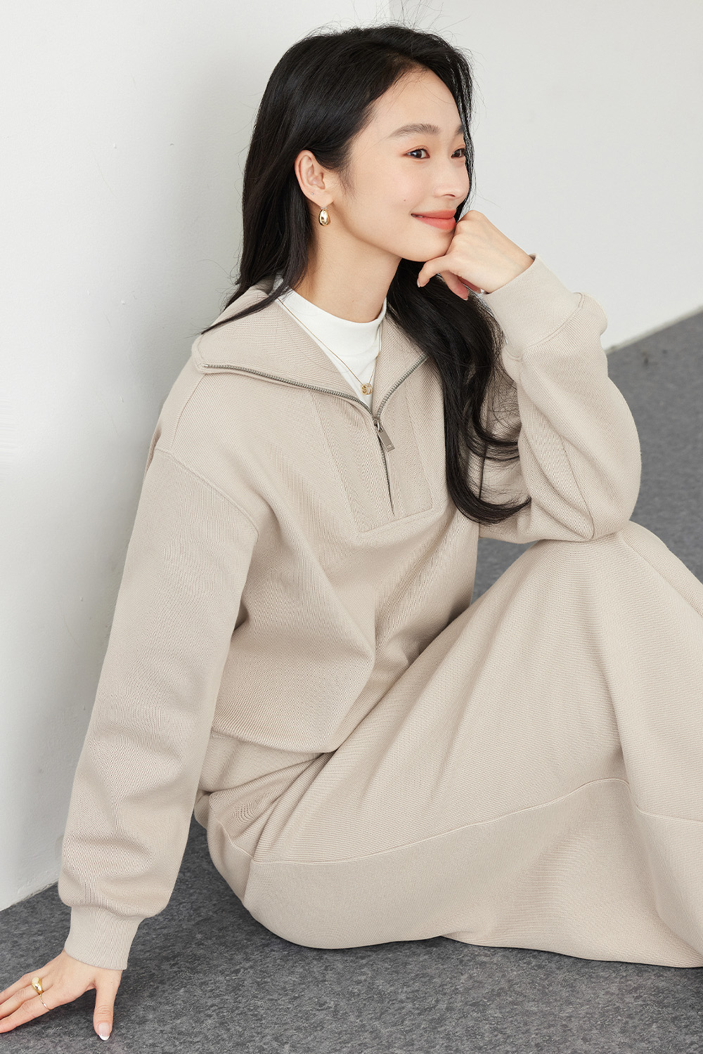 Halfzippered Sweatshirt Set-VIMLYSTORE