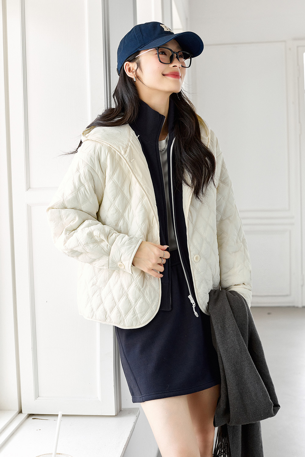 Hooded Diamond Short Cotton Coat-VIMLYSTORE