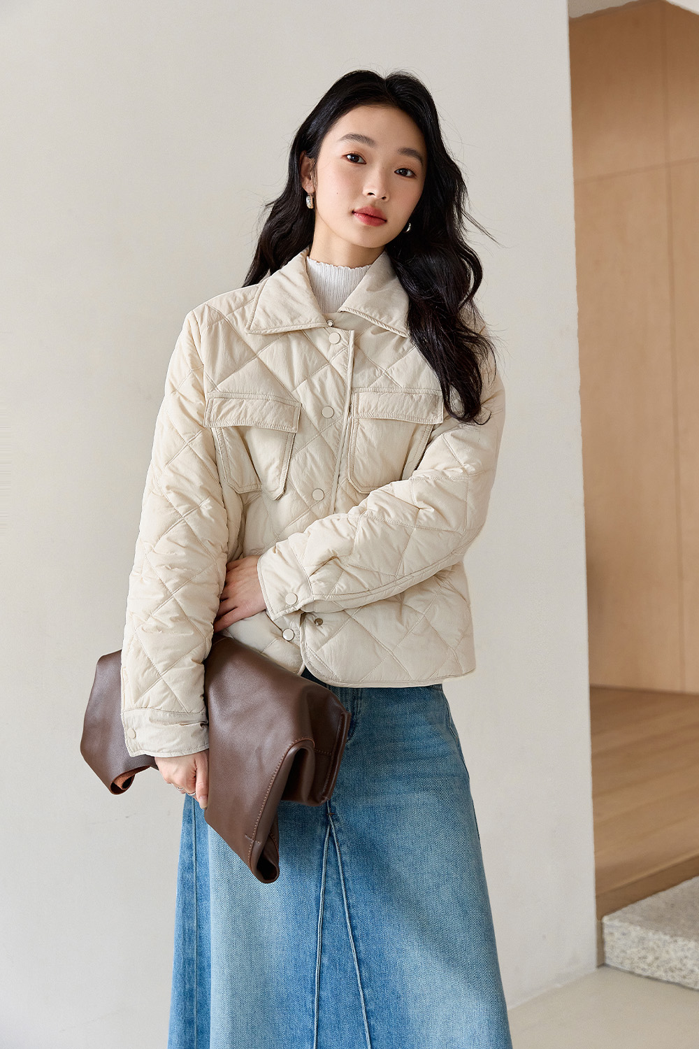 Lapel Diamond Short Cotton Coat-VIMLYSTORE