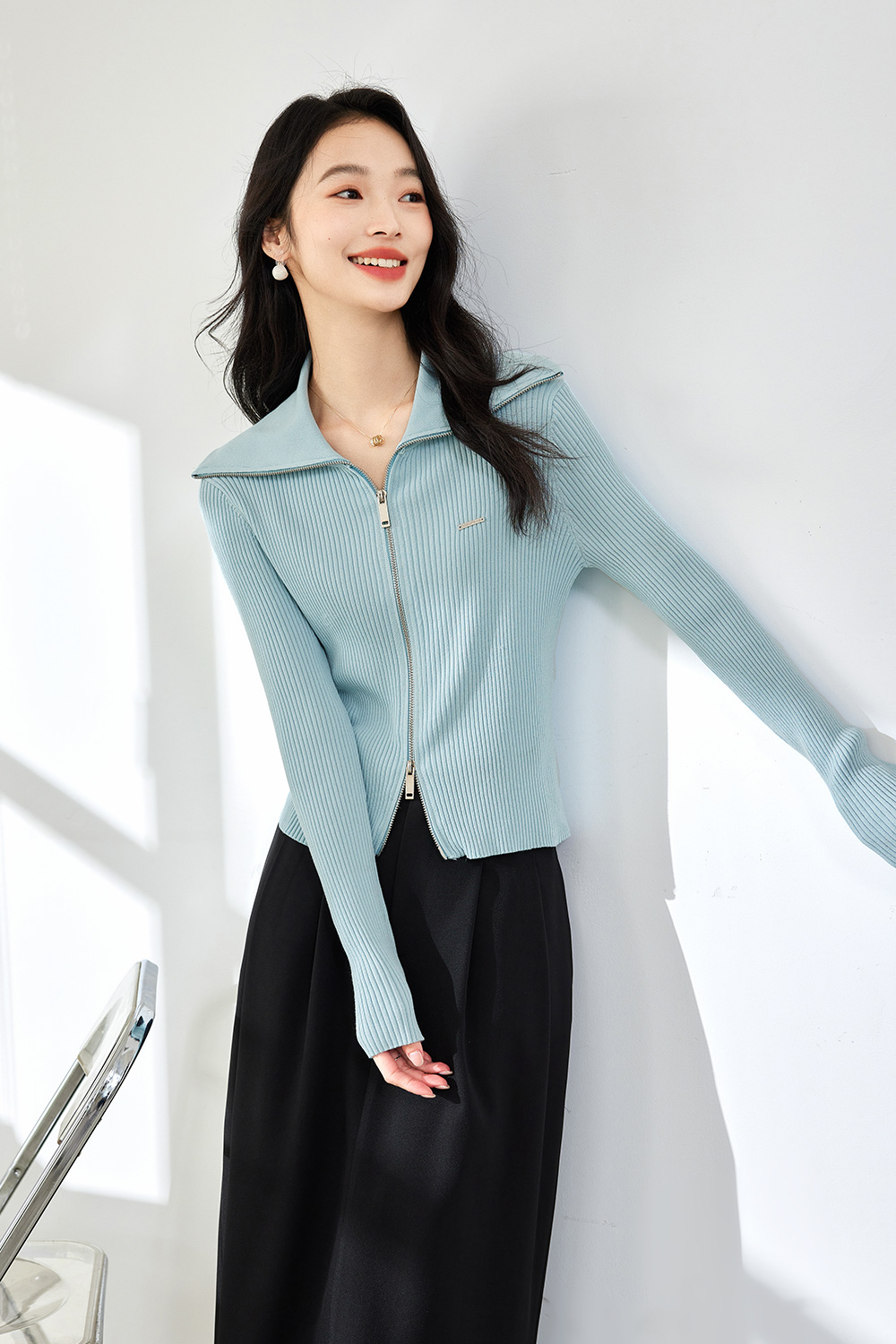 Doubleheaded Zipper Knitted Cardigan-VIMLYSTORE