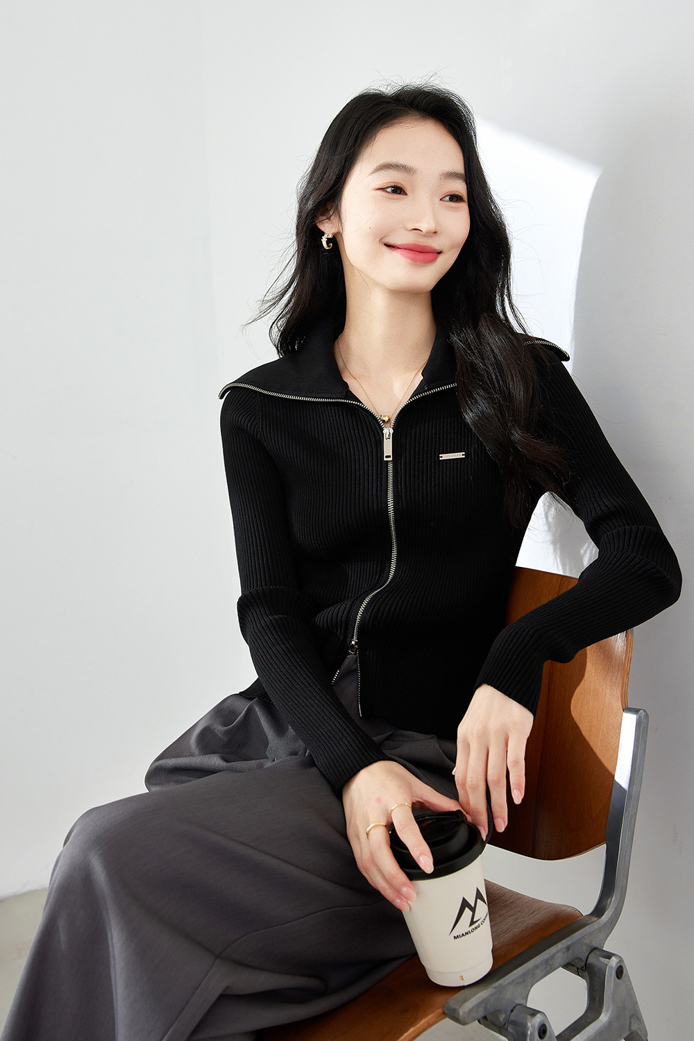 Doubleheaded Zipper Knitted Cardigan-VIMLYSTORE