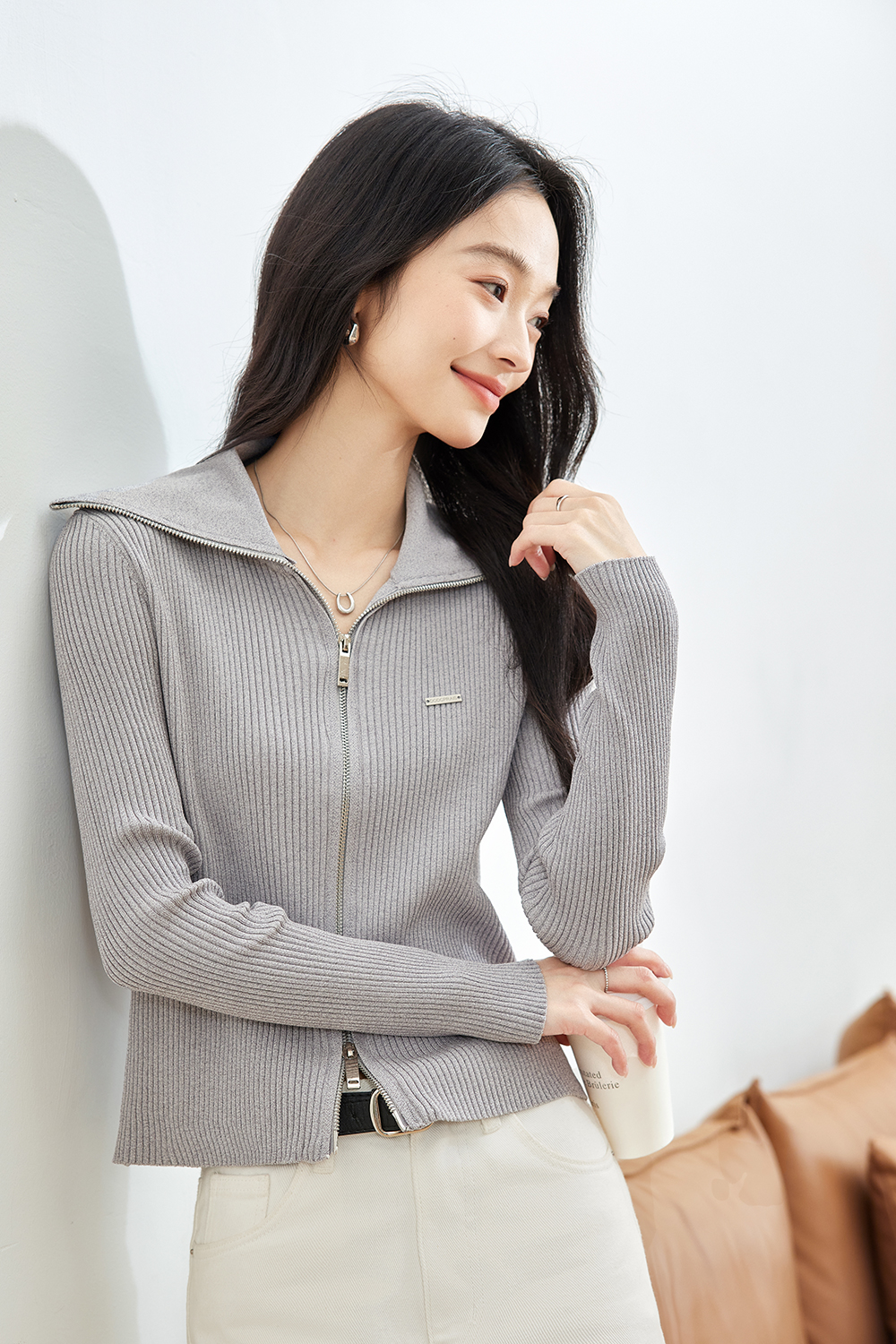 Doubleheaded Zipper Knitted Cardigan-VIMLYSTORE