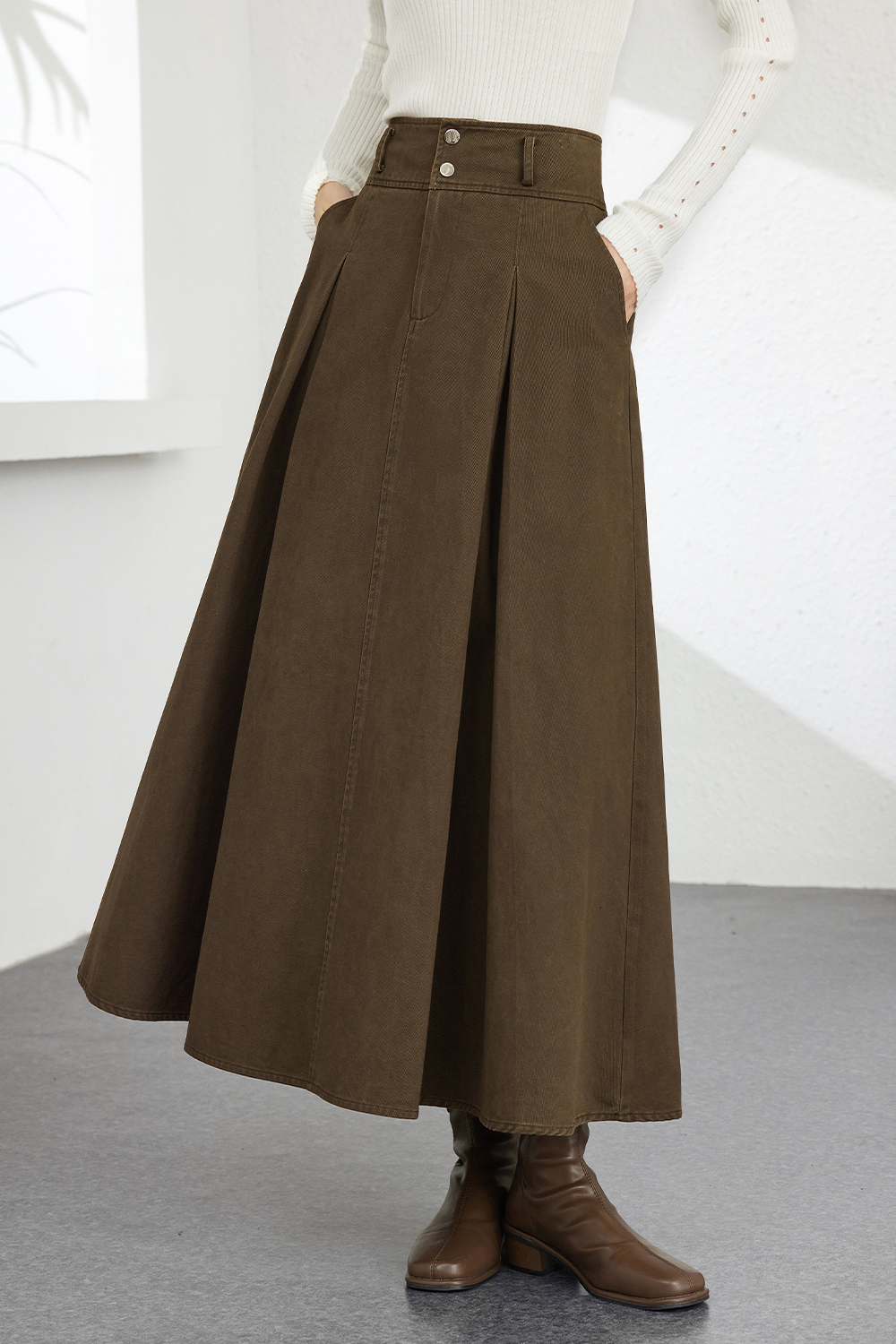 Cotton Metal Button Skirt-VIMLYSTORE