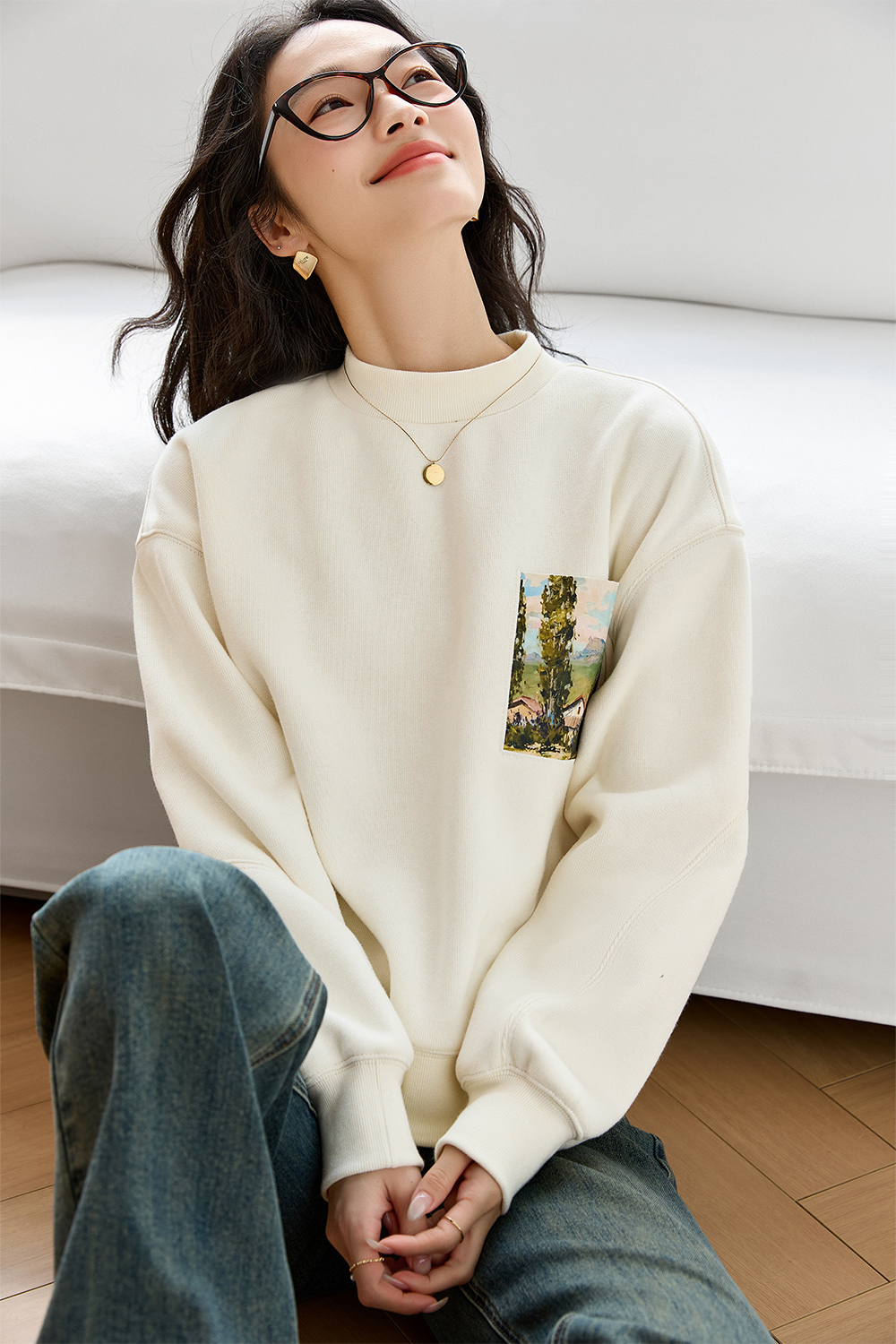 Art Illustration Pocket Sweatshirt-VIMLYSTORE