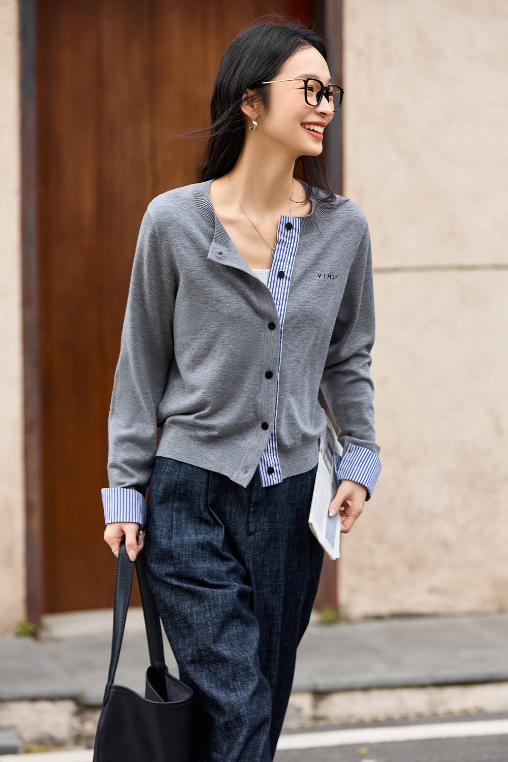 Striped Patchwork Design Knitted Cardigan-VIMLYSTORE