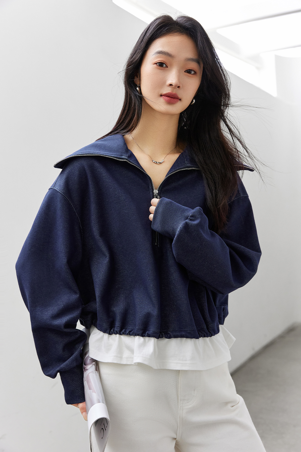 Two-Color Textured Sweatshirt-VIMLYSTORE