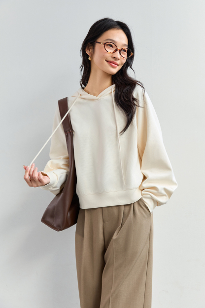 Solid Color Hooded Knitted Sweatshirt