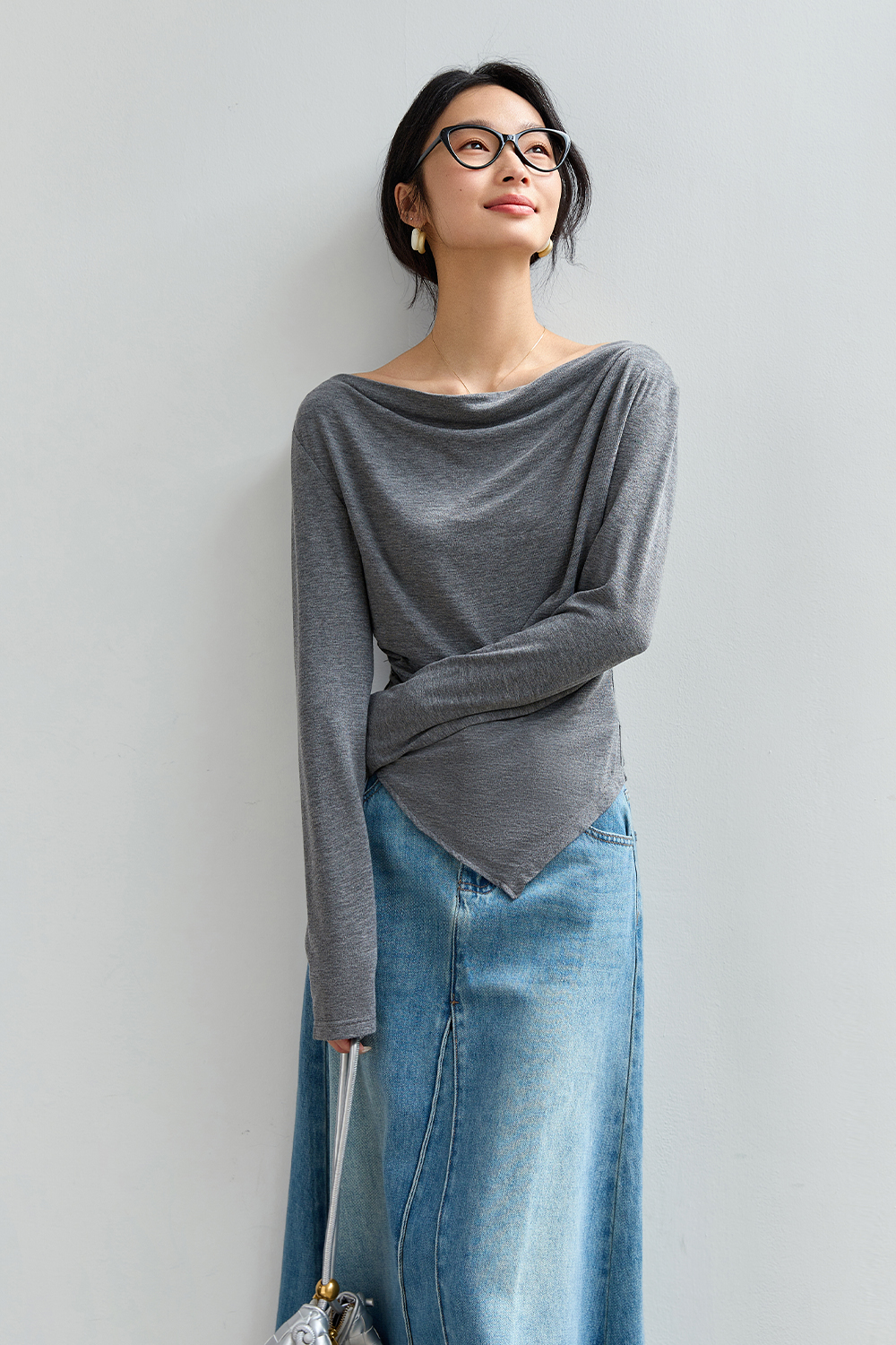 Natural Pleated Solid Color T-Shirt-VIMLYSTORE