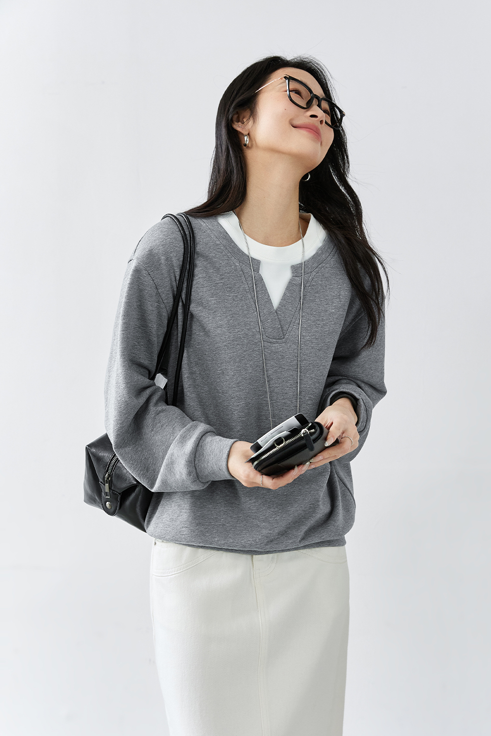 Contrast Color Fake Two-Piece Cotton Sweatshirt-VIMLYSTORE
