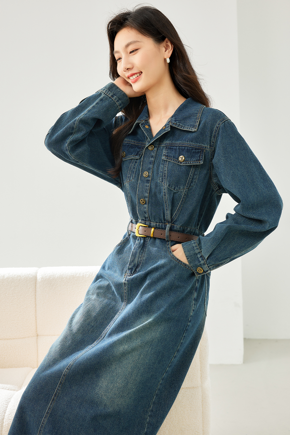 Hong Kong-Style Denim Dress-VIMLYSTORE