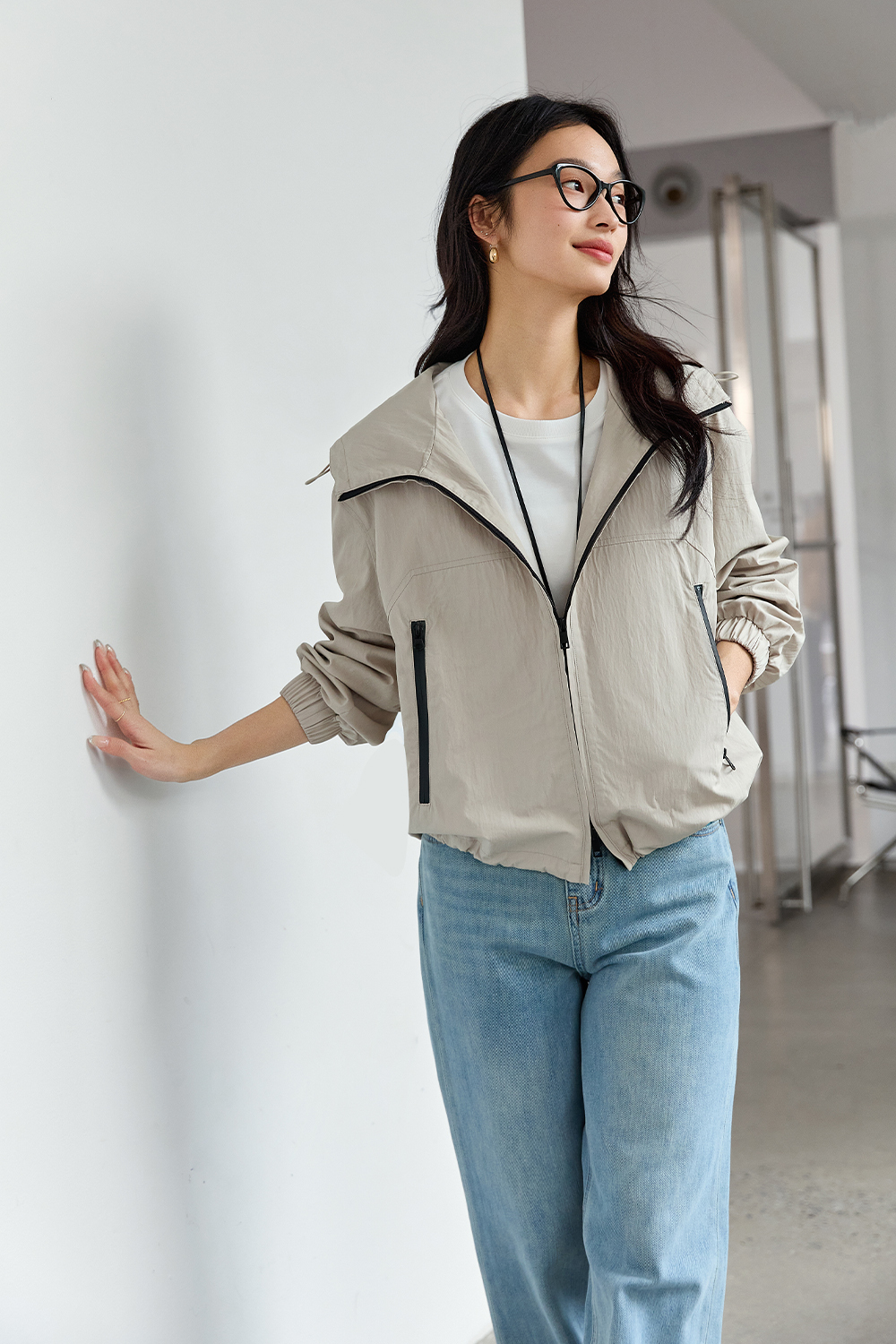 Contrast Color Hooded Jacket