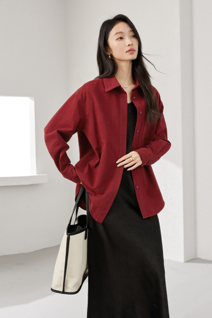 Wine Red Long-Sleeved Shirt