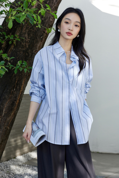 Blue And White Striped Pure Cotton Shirt