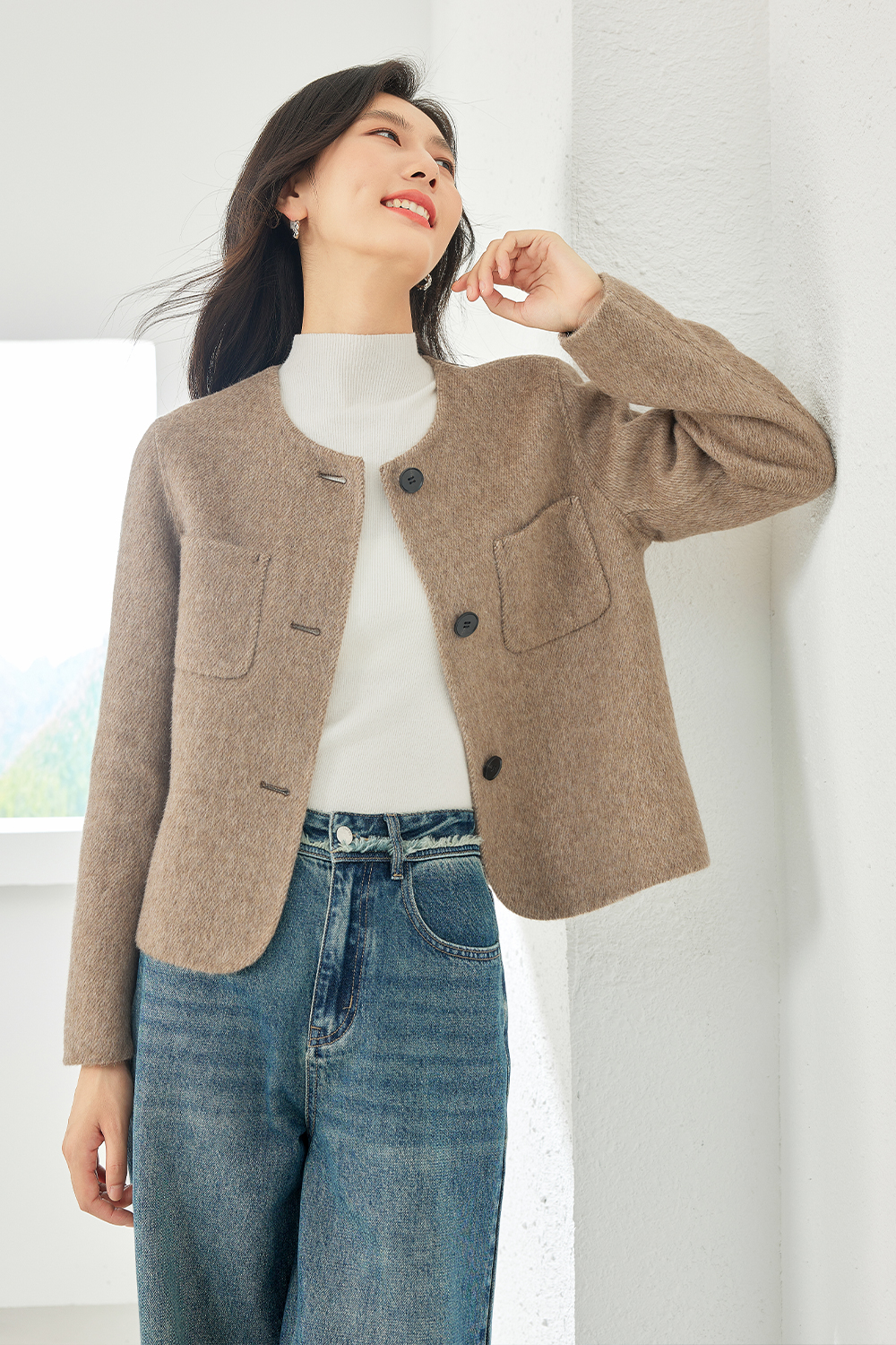 Short Solid Color Wool Coat-VIMLYSTORE
