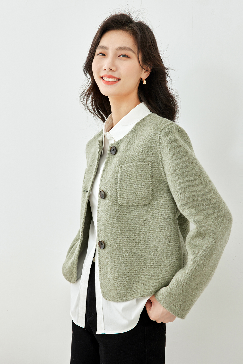 Short Solid Color Wool Coat-VIMLYSTORE