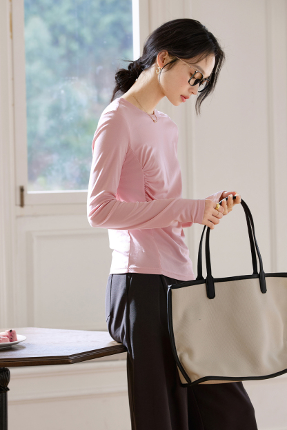 Pleated Long - sleeved T-shirt