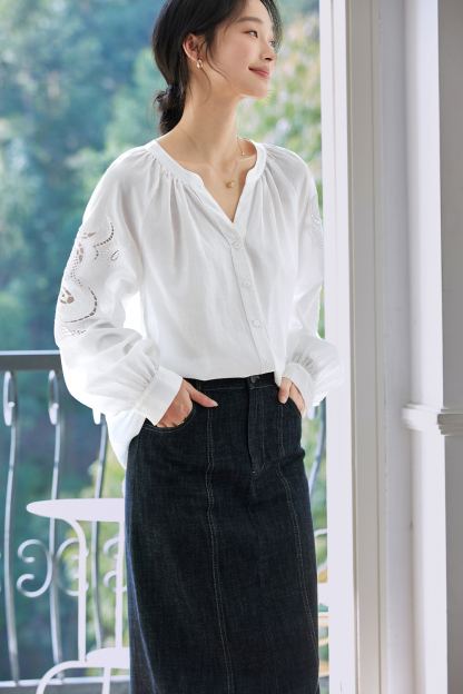 French Hollow Embroidered Shirt