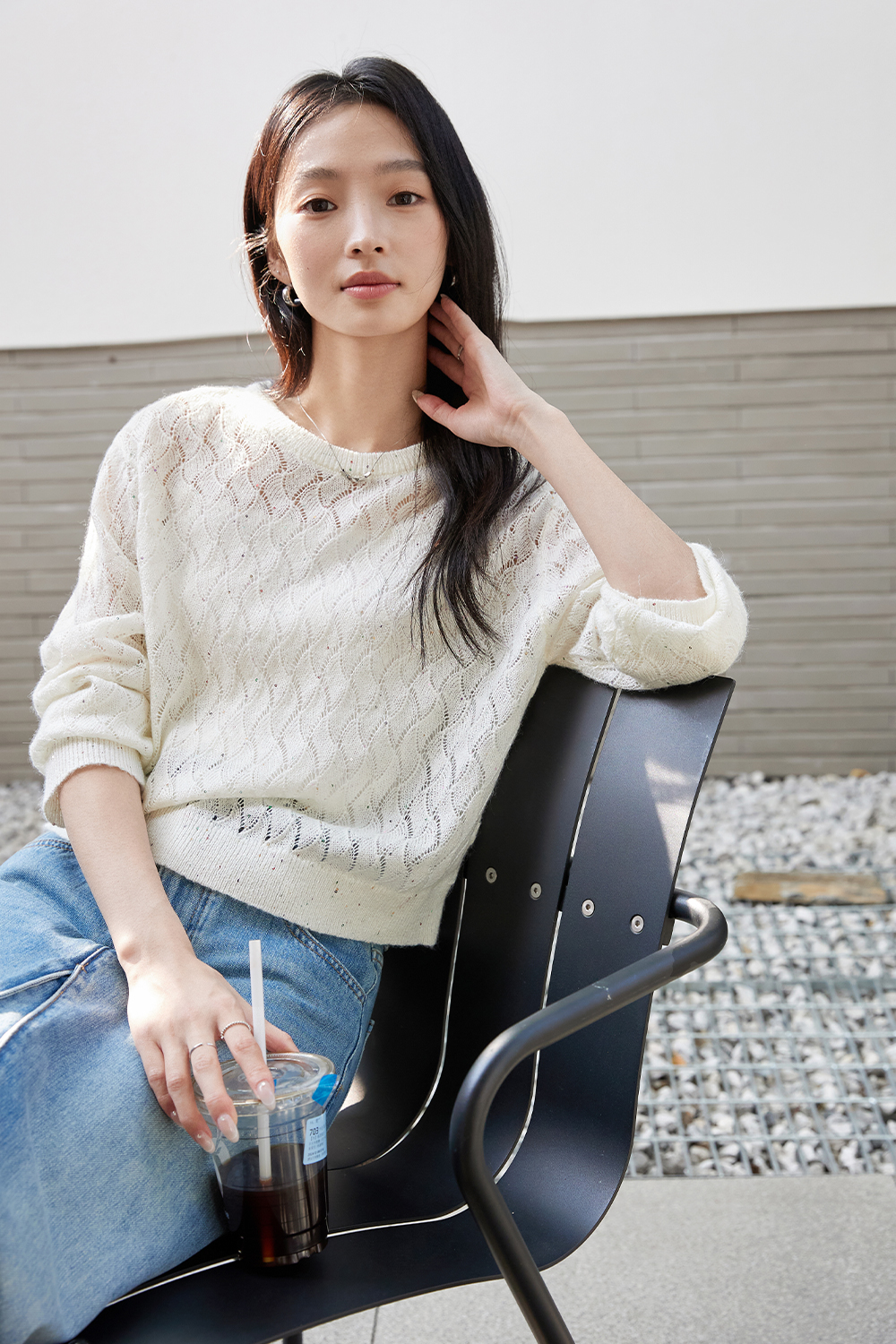 Argyle Pattern Hollow Sweater