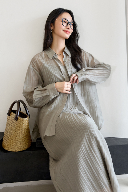 Tea Color Pleated Set