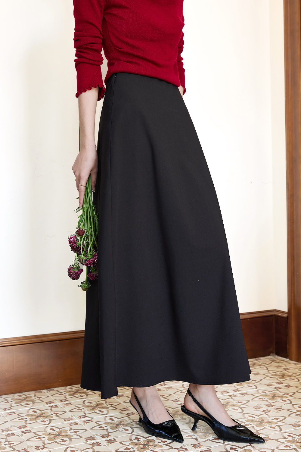 Wool Blend Black Skirt-VIMLYSTORE