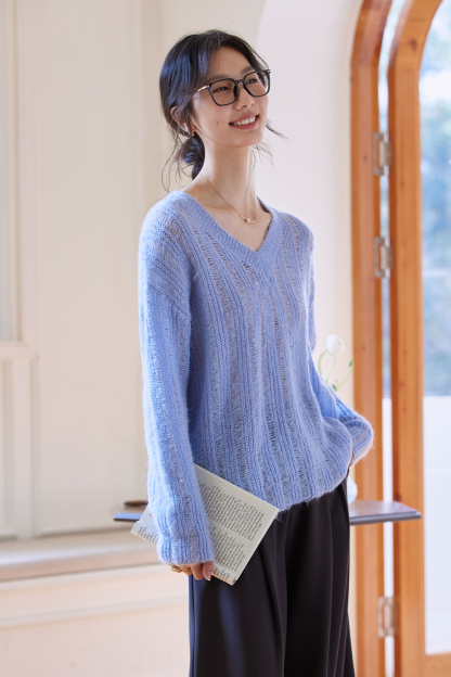 V-Neck Mesh Sweater