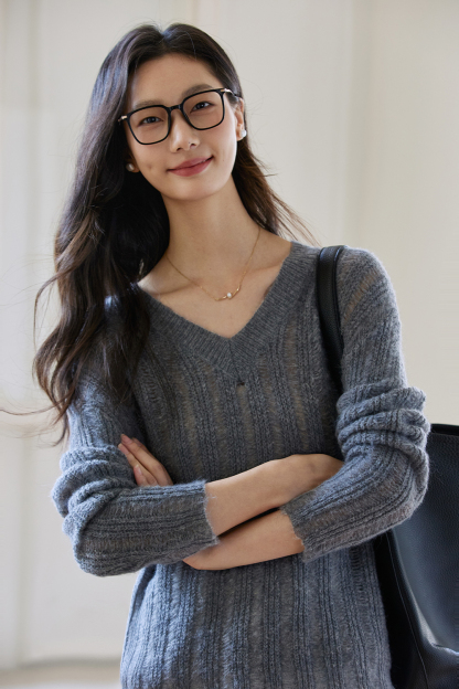 V-Neck Mesh Sweater