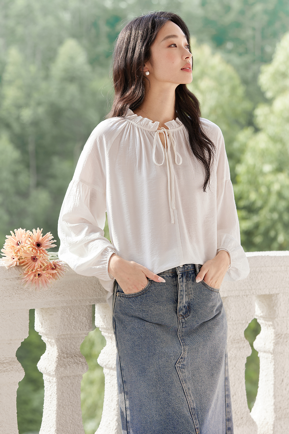 White Tassel Collar Shirt-VIMLYSTORE